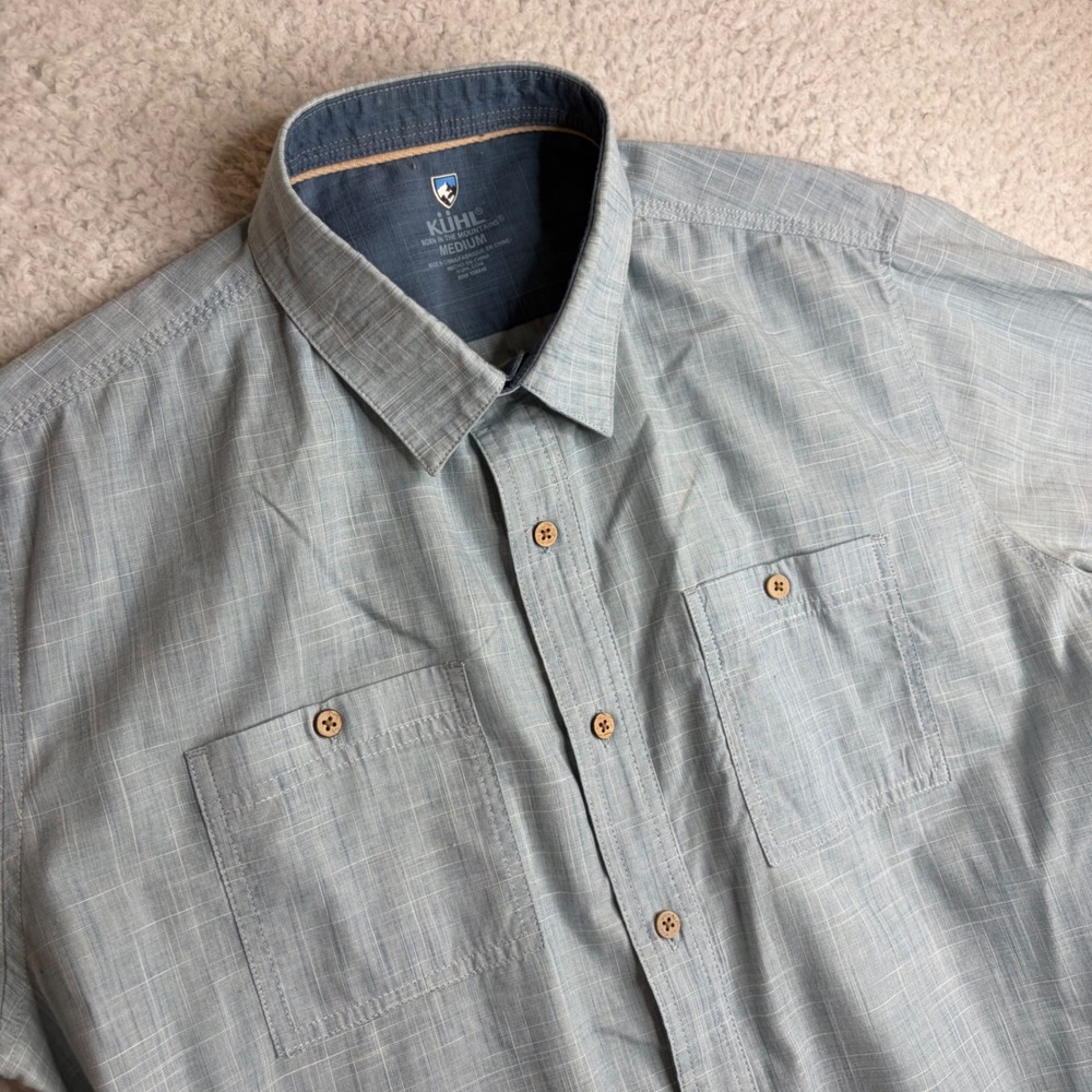 Kuhl karib Mens Short Sleeve Button Down Shirt Blue Textured Style 7259 Medium